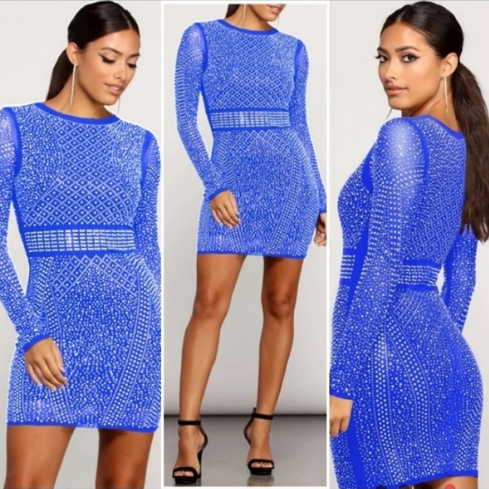 Elegant Blue Beaded Dress